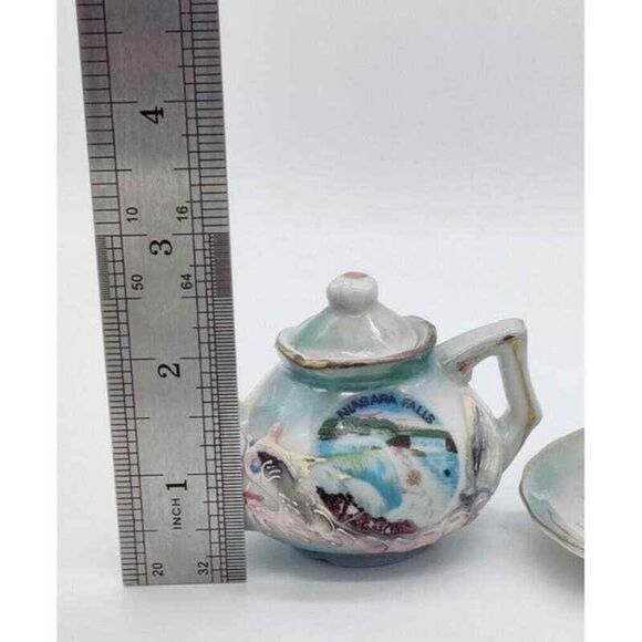 Vintage Dragonware Niagra Falls Miniature Tea Set Teapot Teacup Saucer Canada 3 - Picture 6 of 12